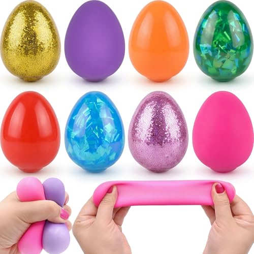 Howzcci 8 Pack Easter Eggs Stress Balls Squishy Toys Fidget Squeeze Toys for Kids Toddlers Easter Egg Hunt Fillers Easter Basket Stuffers Party Favors Gifts - Image 1