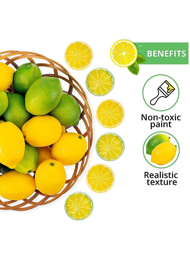 Captaintech Fake Lemons Limes and Slices Set, Decorative Faux Citrus Fruits - Artificial Decorations, for Home Kitchen Table Office, Weddings Table Centerpiece Party Lemon Tree Decor Theme, Pack of 36 - Image 1