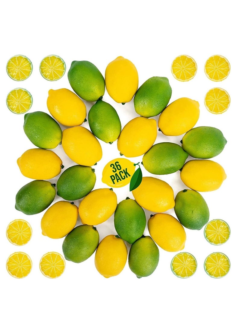 Captaintech Fake Lemons Limes and Slices Set, Decorative Faux Citrus Fruits - Artificial Decorations, for Home Kitchen Table Office, Weddings Table Centerpiece Party Lemon Tree Decor Theme, Pack of 36 - Image 3
