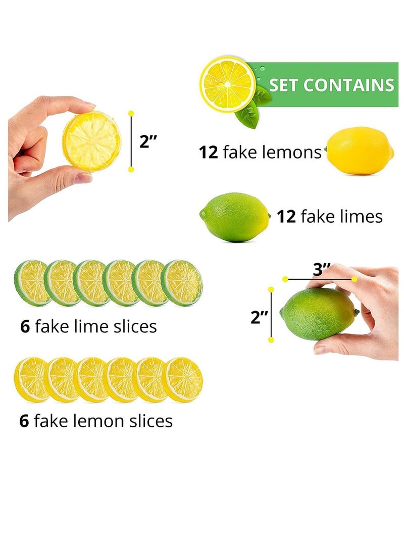 Captaintech Fake Lemons Limes and Slices Set, Decorative Faux Citrus Fruits - Artificial Decorations, for Home Kitchen Table Office, Weddings Table Centerpiece Party Lemon Tree Decor Theme, Pack of 36 - Image 4