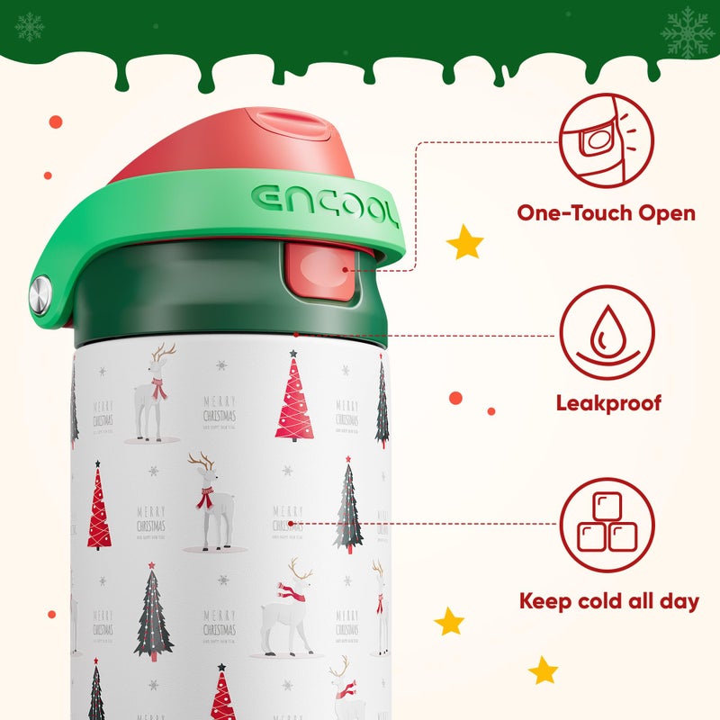 ENCOOL Christmas SwiftSip Insulated Water Bottle with Straw, Stainless Steel Water Bottle, Leak Proof BPA-Free, Keeps Cold for 24 Hours for Sports, Christmas Holiday Gifts for Women, 24oz, Nordic Noel - Image 4