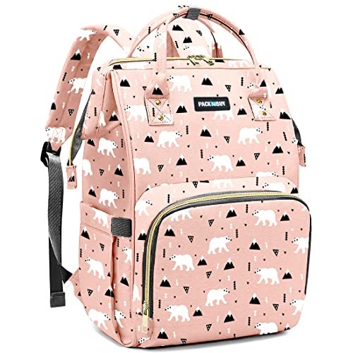 PACKNBUY Diaper Bag for Mothers for Travel, Hospital Bag for Delivery Women Spacious, Insulated Bottle Pockets, Water Resistant with Multiple Pockets to Store Newborn Baby Products (Pink) - Image 1
