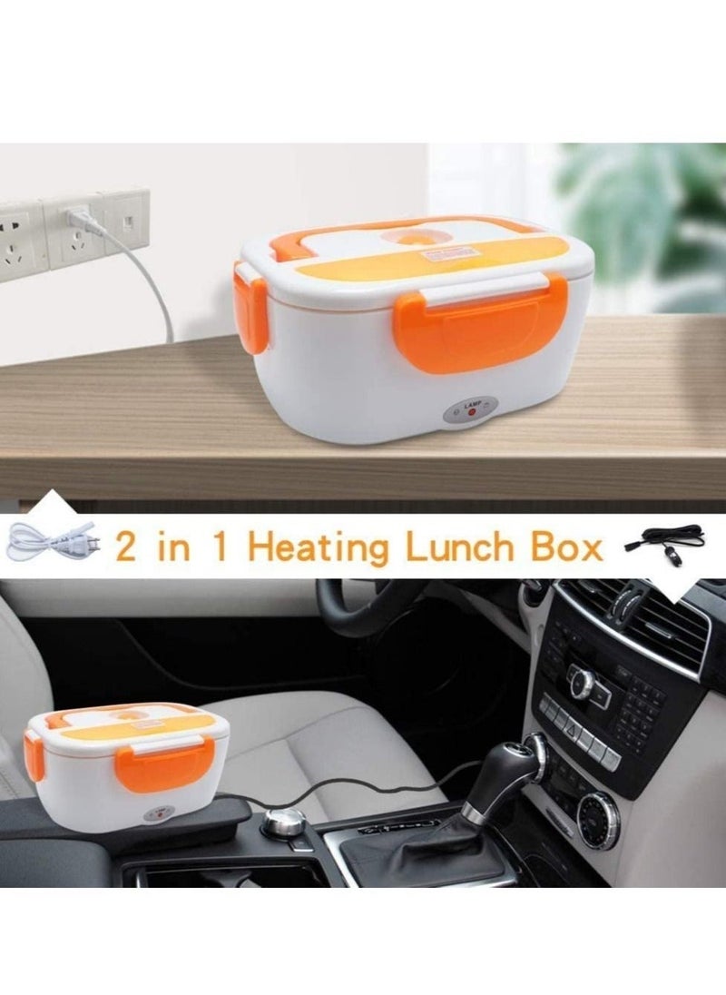 ELTRAZONE Electric Lunch Box 2 in 1, Portable Food Warmer Heating,Food-Grade Container, 12V 110V 40W Adapter, Car Truck Home Work Use, Spoon and 2 Compartments Included (orange) - Image 3
