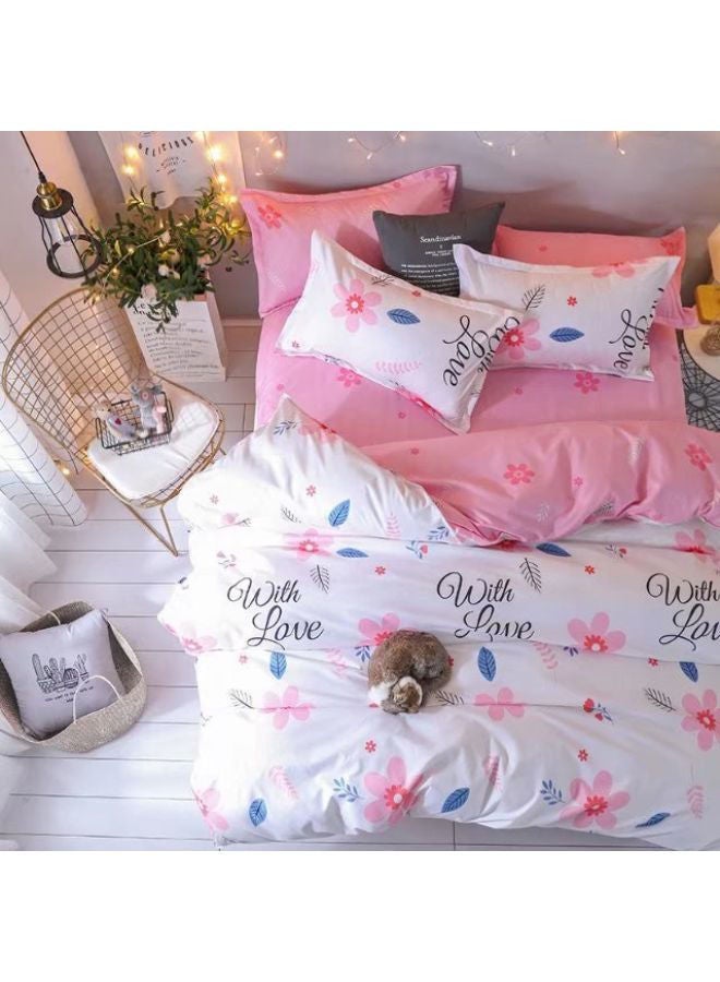 6 Piece Lightweight Super Soft Easy Care Queen Size Duvet Cove set, 1pcs Duvet Cover 180x230cm, 1pcs Fitted Bedsheet 160x200+30cm, 4pcs Pillowcase 50x75cm