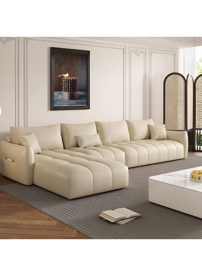 Zayn comforts Modern Faux Leather 4-Piece L-Shape Tufted Sectional Sofa Set (Cream, Right) - Image 1
