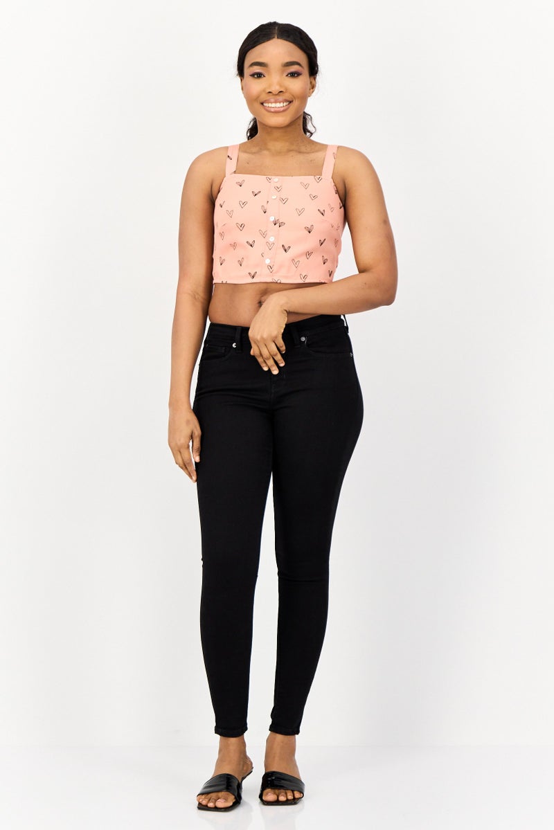 ONLY Women Square Neck Sleeveless Allover Print Tank Top, Coral - Image 2