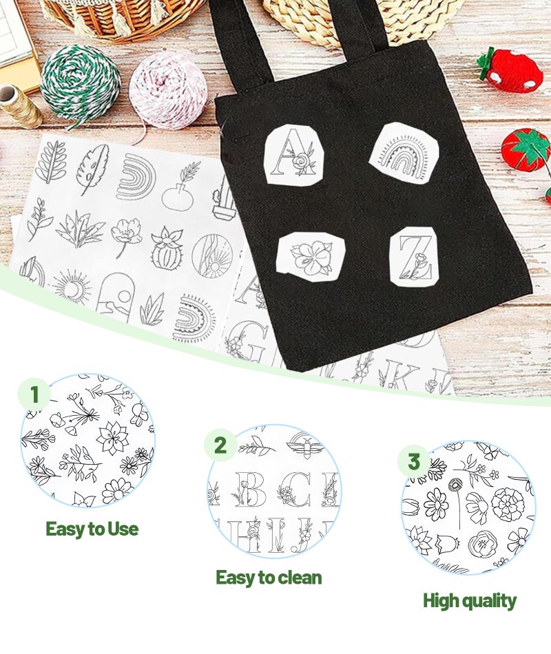 RupeeRise Embroidery Stickers for Stitching, Easy to Use for Beginners, Adhesive Backing for Fabric Decoration and Handmade Gifts, Water Soluble Paper for Embroidery, DIY Floral and Leaf Designs - Image 3