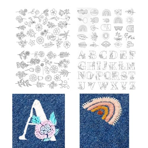 RupeeRise Embroidery Stickers for Stitching, Easy to Use for Beginners, Adhesive Backing for Fabric Decoration and Handmade Gifts, Water Soluble Paper for Embroidery, DIY Floral and Leaf Designs - Image 1