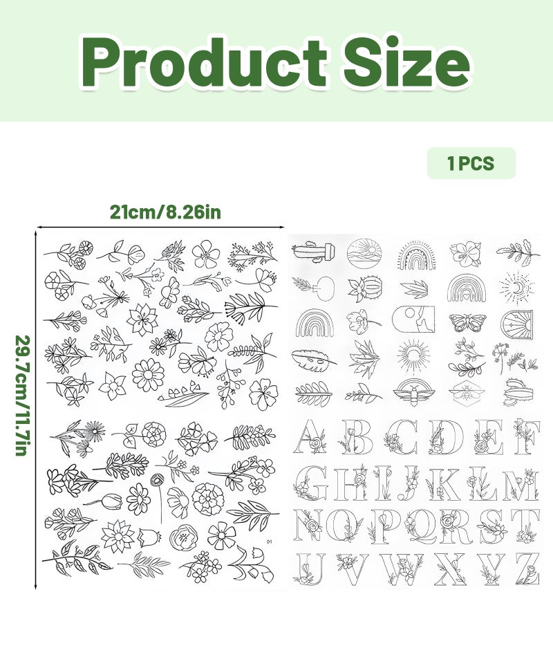 RupeeRise Embroidery Stickers for Stitching, Easy to Use for Beginners, Adhesive Backing for Fabric Decoration and Handmade Gifts, Water Soluble Paper for Embroidery, DIY Floral and Leaf Designs - Image 2