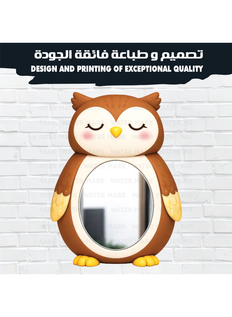 مرآة حائط للأطفال على شكل  بومه كرتوني لطيف للجنسين، مصنوعة من خشب عالي الجودة بتصميم ناعم وأنيق، آمنة تمامًا للأطفال وغير قابلة للكسر، خفيفة الوزن وسهلة التركيب، مثالية لديكور غرف الأطفال وتضيف لمسة دافئة ومرحة للمكان. - Image 2