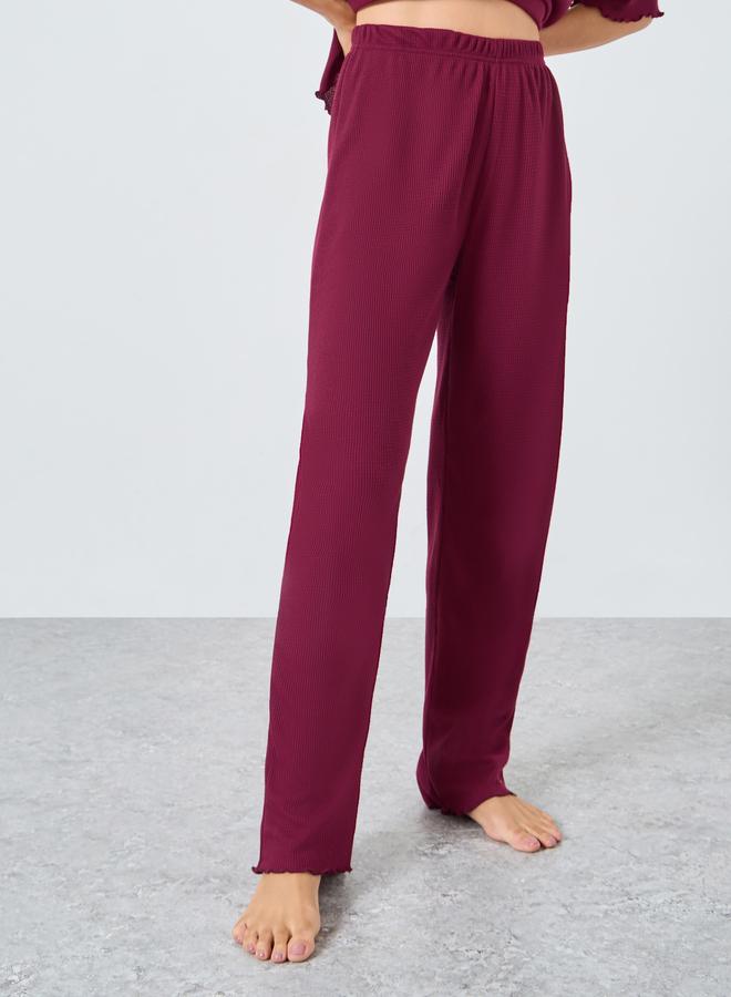 Styli Waffle Knit Lettuce Hem Drop Shoulder T-Shirt and Pyjama Set - Image 4