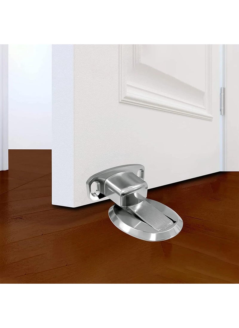 LISHER LISHER Magnetic Door Stopper Floor Door Stopper Magnetic Heavy Duty Door Holder to Keep Doors Open with 3M Self Adhesive and Hidden Screw Mount 1pcs Silver  - Image 1