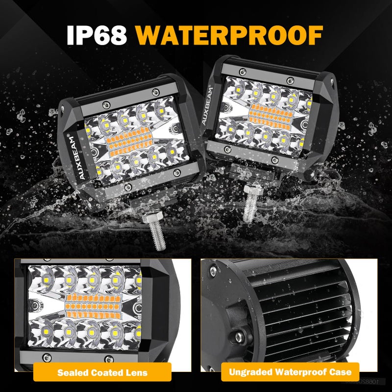 Auxbeam 4 Inch 240W LED Pods, Amber White Fog Light 6 Modes Strobe Lights for Work Truck, Dual Color Combo Offroad Driving Light for Jeep ATV Utv Car, 4 Packs - Image 5