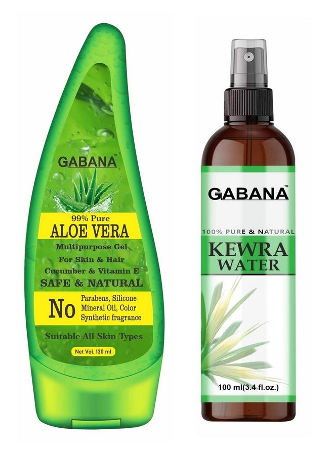 GABANA Beauty and Personal Care Product (Set of 2, Aloe Vera Face Gel (130 ml), Natural Kewra Water (100 ml))|Hydration Aloe Vera Gel for Face and Hair Kewra Water for Face for All Skin Type| - Image 1