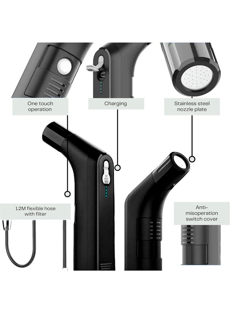 دي إل سي  شطاف سفر محمول – قابل للشحن USB، خرطوم 120 سم، مقاوم للماء IPX6، جهاز تنظيف شخصي مدمج مع حقيبة تخزين - Image 4