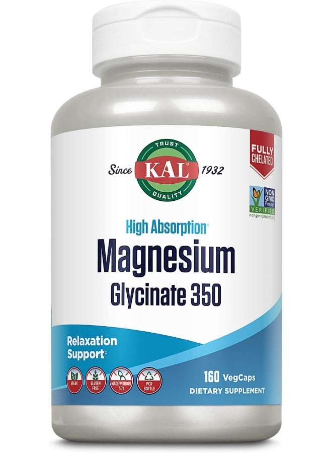 KAL, High Absorption Magnesium Glycinate 350, 160 VegCaps - Image 1