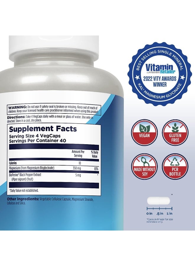 KAL, High Absorption Magnesium Glycinate 350, 160 VegCaps - Image 2