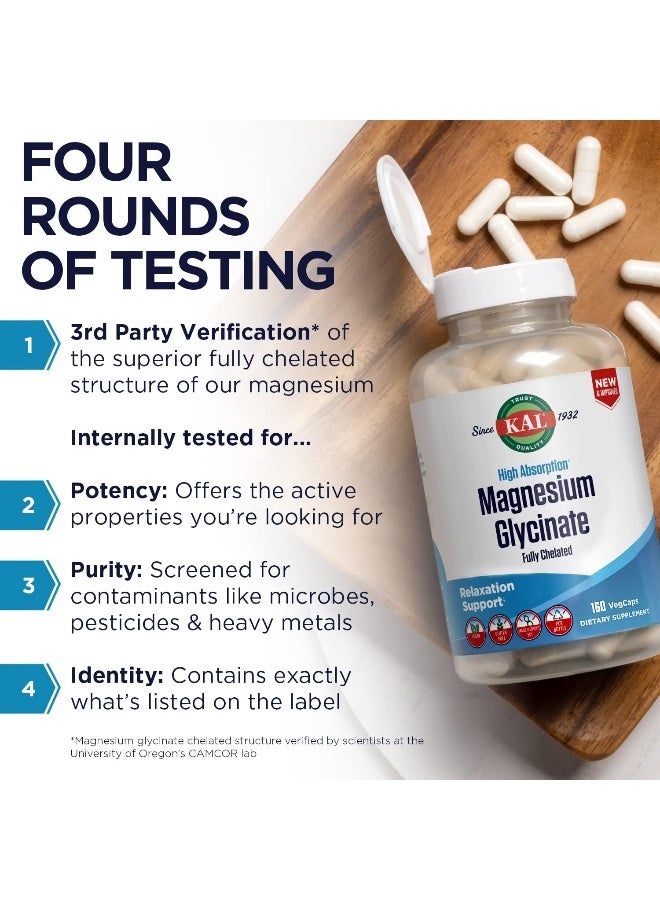 KAL, High Absorption Magnesium Glycinate 350, 160 VegCaps - Image 3