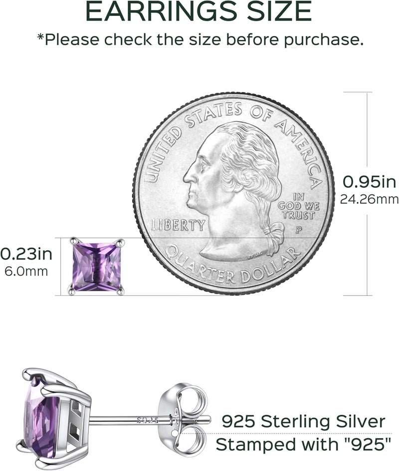 ChicSilver 925 Sterling Silver Earrings Sparkling Heart/Round/Princess Cut Birthstone Earrings for Women Birthday Jewelry with Gift Box - Image 4