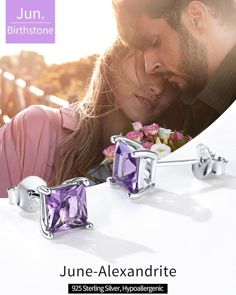 ChicSilver 925 Sterling Silver Earrings Sparkling Heart/Round/Princess Cut Birthstone Earrings for Women Birthday Jewelry with Gift Box - Image 5