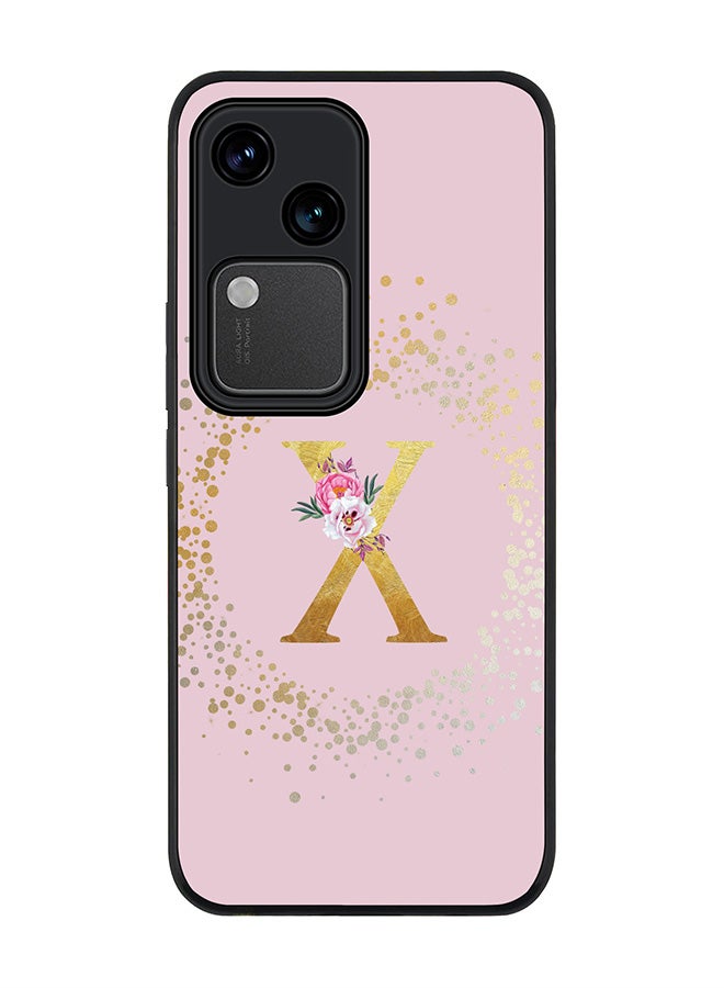 Stylizedd Rugged Black edge case for Vivo V30 5G, Slim fit Flexible Cover -  Custom Monogram Initial Letter Floral Pattern Alphabet - X  (Pink ) - Image 1