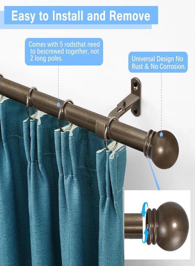 AMZSEVEN Curtain Rods for Windows 16 to 76 Inches, Curtain Rod Max Adjustable Length of 88 IN, 1" Diameter Drapery Rods Round Finials, Brown, Pack of 1 - Image 2