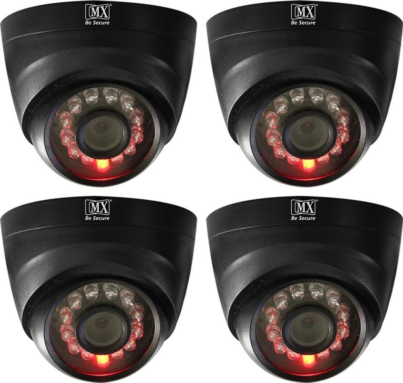 MX 4 قطع كاميرات CCTV كاميرات دائرية (كاميرا مزيفة بدون صوت/بدون فيديو) مع ضوء LED أحمر يعمل بالبطارية مثالي للمنزل والمكتب - 4 قطع - Image 1