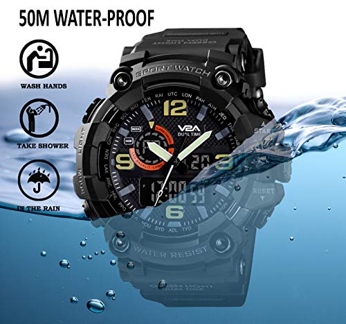 V2A Resin Cammando Midnight Black Dial Analog Digital Sport Watches For Men And Boys, Black Band - Image 5