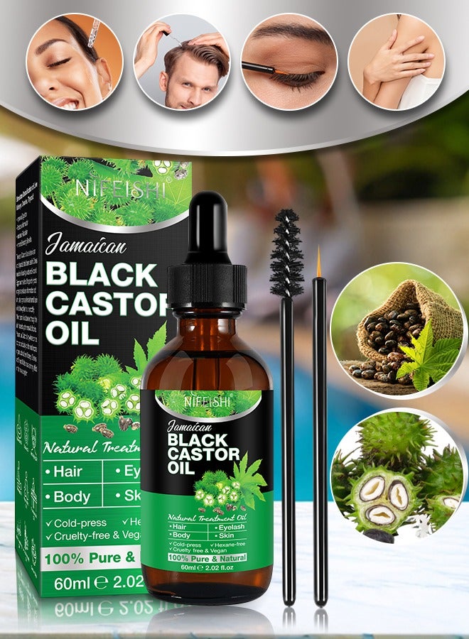 NIFEISHI Organic Castor Oil 60ml Pure Natural Massage Oil Cold Pressed Jamaican Black Castor Oil for Detox Compress Wrap Skin Conditioning Oil Hair Eyelash Oil Nourish Scalp Dry Skin Moisturizer Carrier Oil  - Image 1