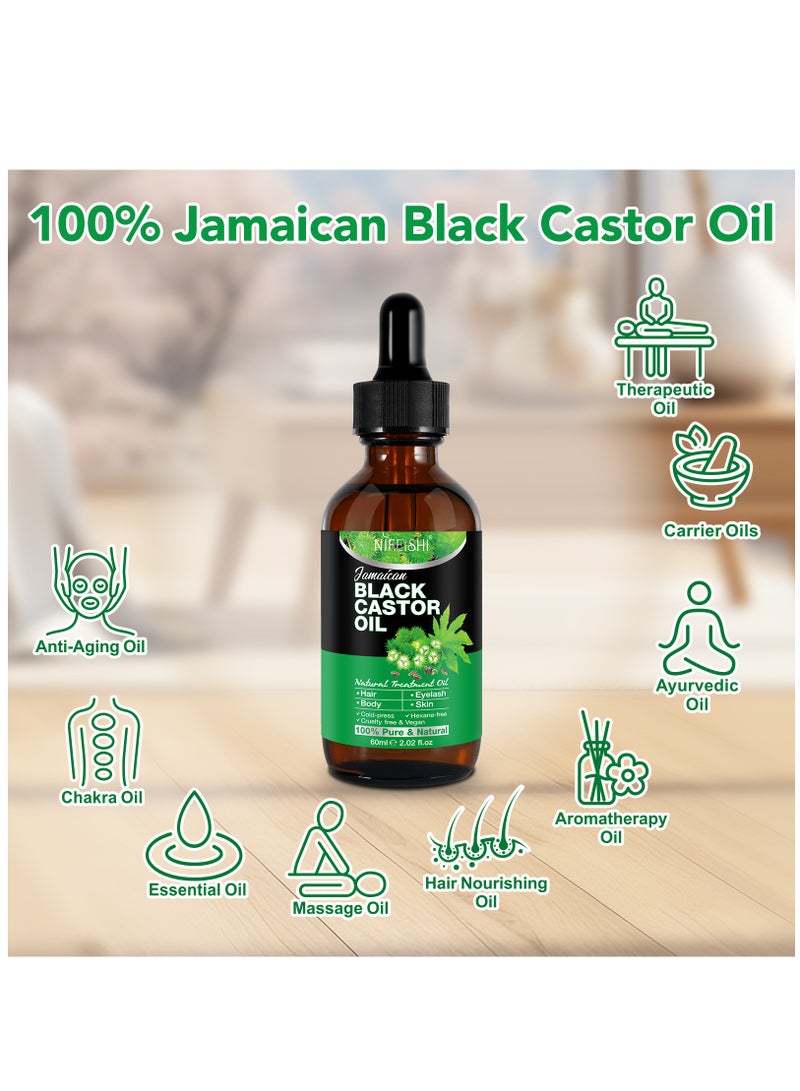 NIFEISHI Organic Castor Oil 60ml Pure Natural Massage Oil Cold Pressed Jamaican Black Castor Oil for Detox Compress Wrap Skin Conditioning Oil Hair Eyelash Oil Nourish Scalp Dry Skin Moisturizer Carrier Oil  - Image 4