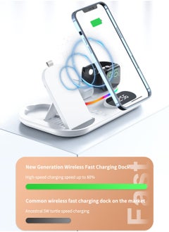 ليوكور قاعدة شحن لاسلكية 4 في 1، مناسبة لشاحن iPhone/الساعة/سماعات الأذن اللاسلكي، سريع 15 وات مع ساعة منبه، حامل شحن لاسلكي بمصباح RGB (أبيض)  - Image 3