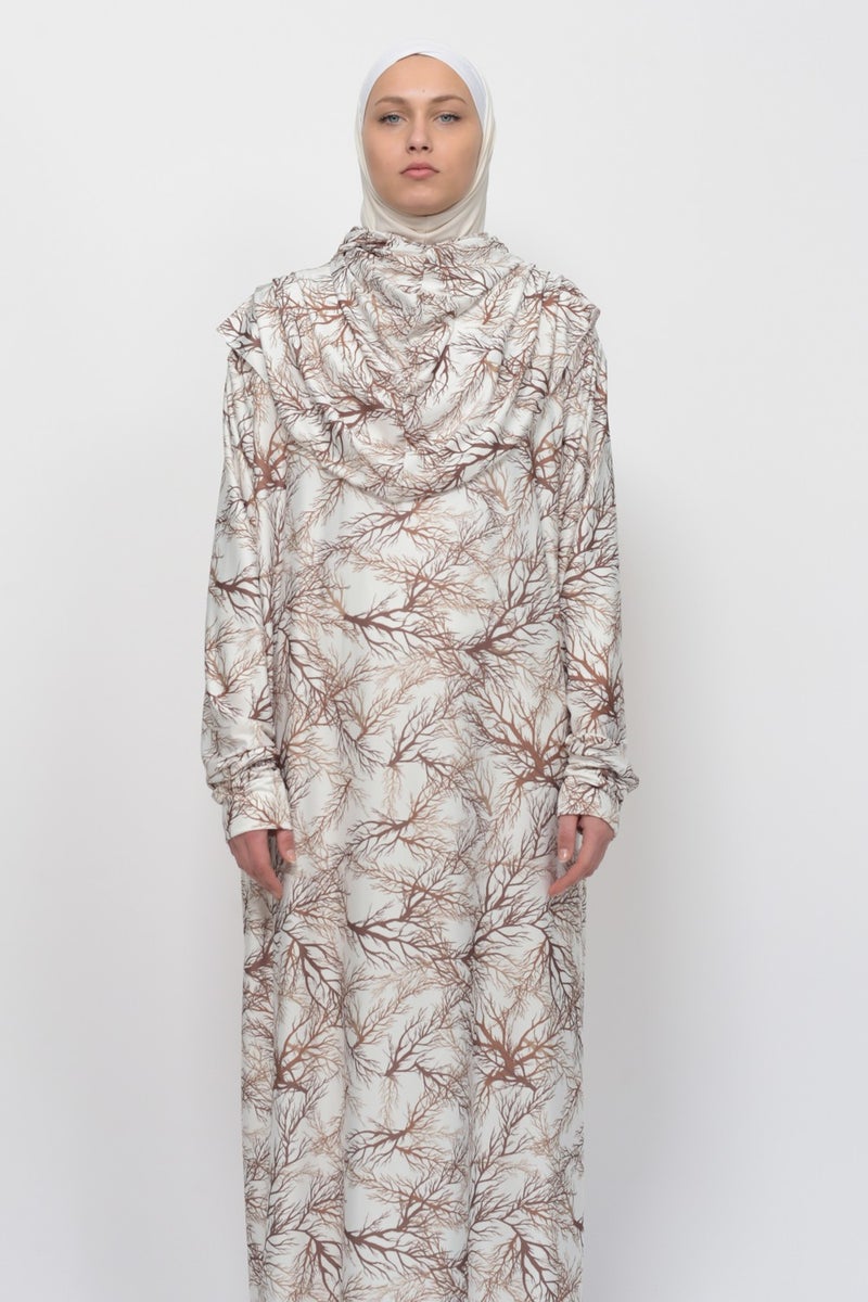 Altobeh Practical One Piece Tree Patterned Sleeves Removable Headscarf Lycra Hijab Prayer Dress 990-0706  - Image 1