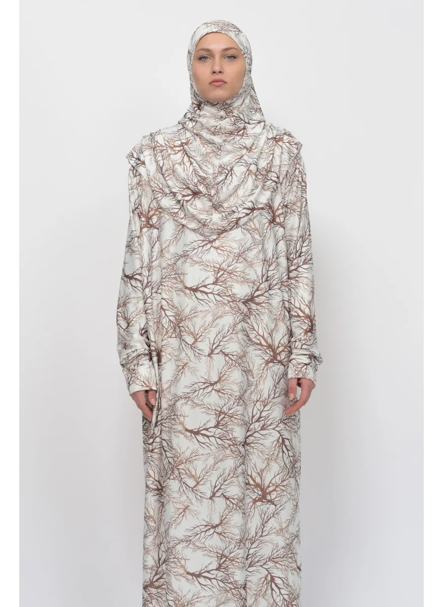 Altobeh Practical One Piece Tree Patterned Sleeves Removable Headscarf Lycra Hijab Prayer Dress 990-0706