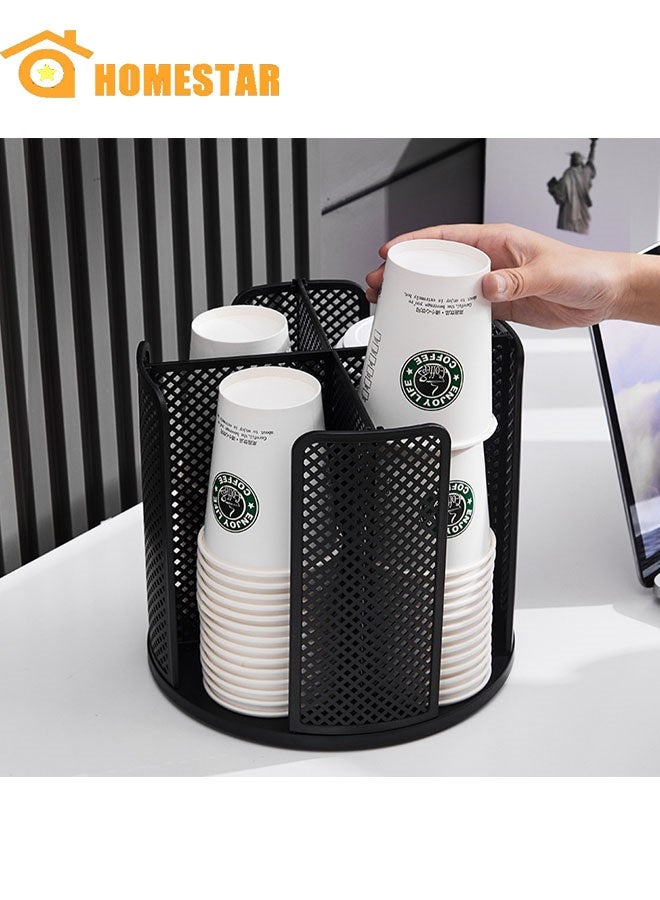 هومستر حامل أكواب بلاستيكية منظم، قابل للترصيص، تصميم توفير المساحة لأكواب القهوة والغطاء، متعدد الاستخدامات للمستخدمة المنزلية والمكتبية والمطبخية والبار والبوفيه، باللون الأسود. - Image 1