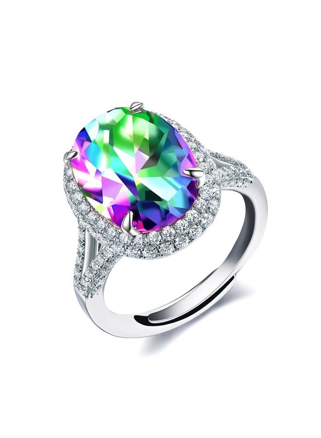 Uloveido Platinum Plated Big Stone Oval Engagement Promise Rings, Multicolor CZ Crystal Split Shank Ring Adjustable Y927 (Split shank-Multi) - Image 1