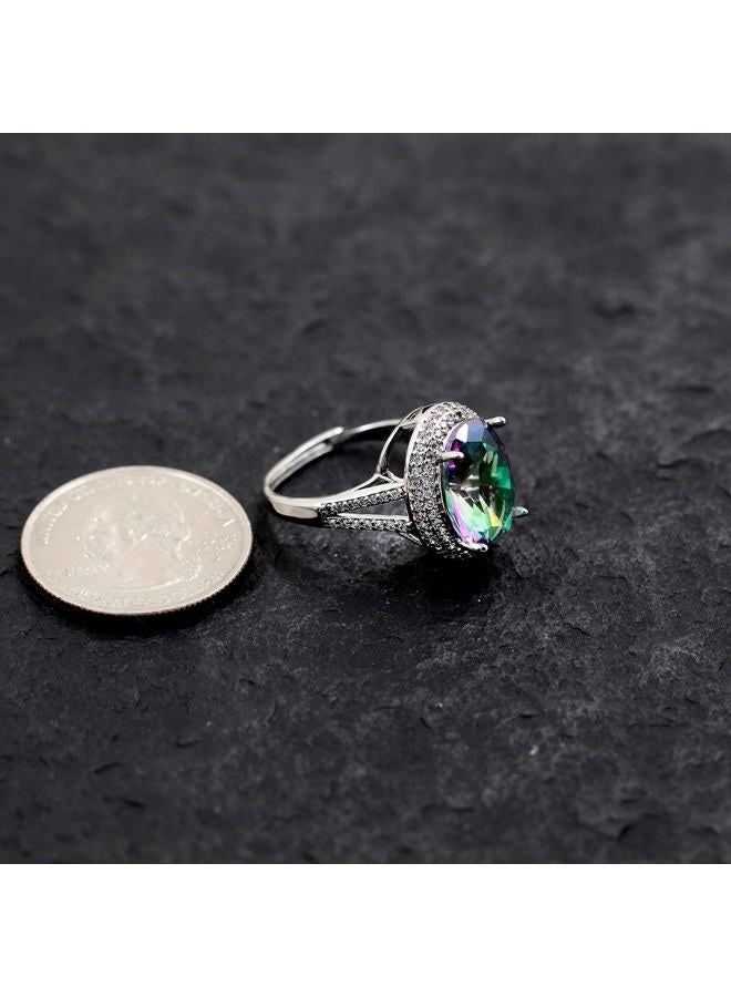 Uloveido Platinum Plated Big Stone Oval Engagement Promise Rings, Multicolor CZ Crystal Split Shank Ring Adjustable Y927 (Split shank-Multi) - Image 4