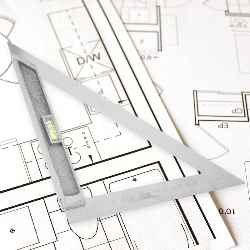 90 Degree Carpenter Triangle Ruler with Level Large Framing Square for Woodworking Drafting Precision Scale Tool - Image 5