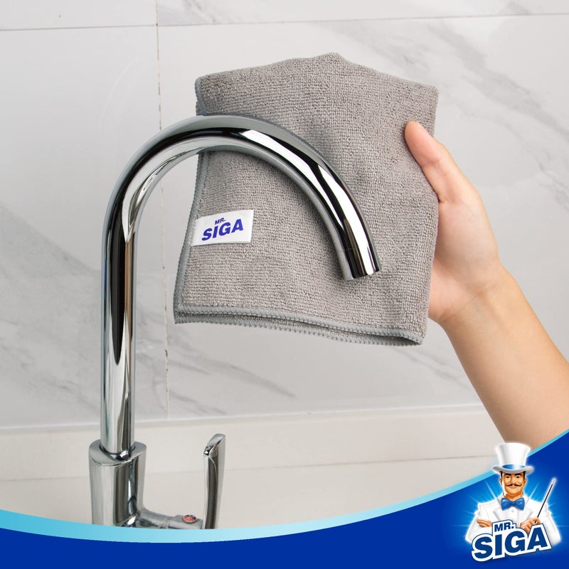 Mr Siga منشفة تنظيف ميكروفايبر MR.SIGA، مناشف ميكروفايبر متعددة الاستخدامات، قطع تنظيف خالية من الخطوط، عبوة من 12، رمادي، حجم 32 × 32 سم (12.6 × 12.6 بوصة) - Image 4