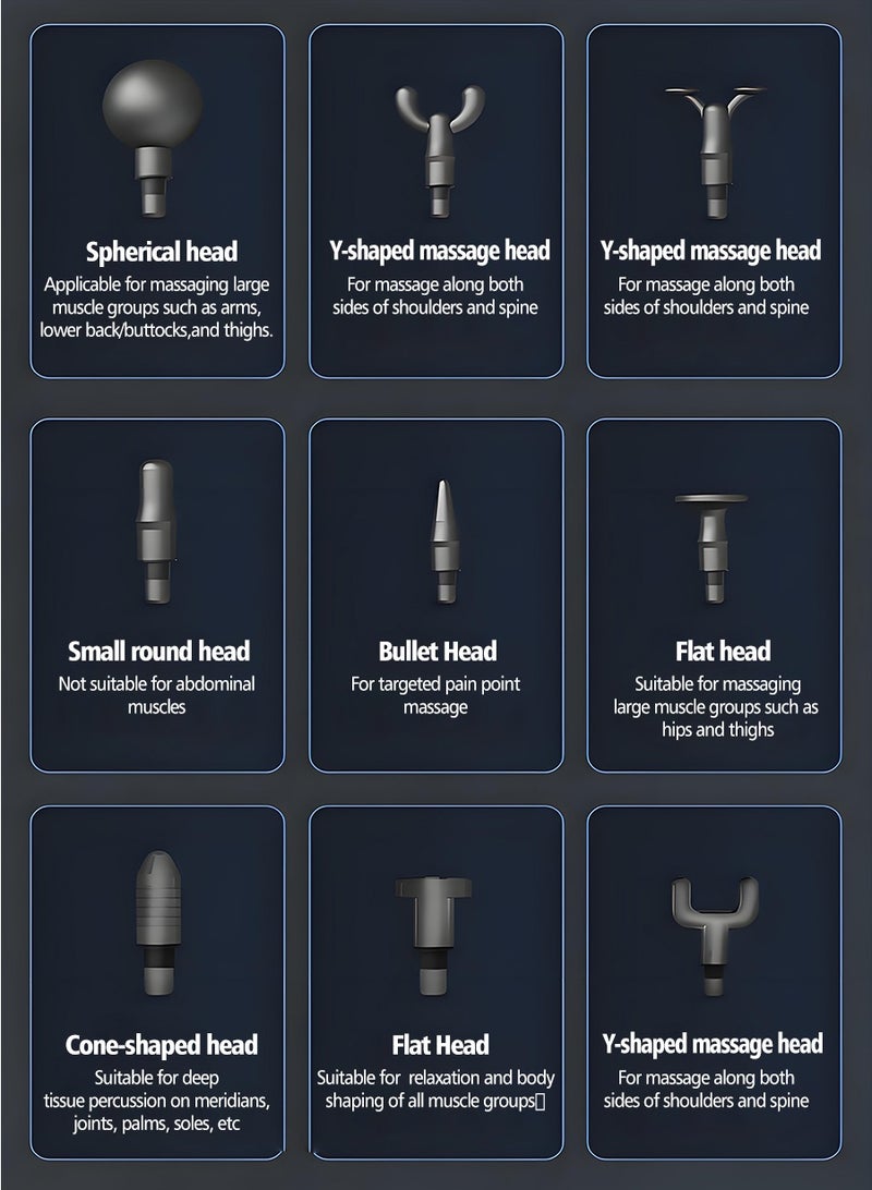 بيروي مدلك Percussion محمول احترافي - علاج الأنسجة العميقة مع 9 ملحقات قابلة للتبديل و 9 مستويات سرعة. جهاز محمول فائق الهدوء لاستعادة عضلات الرقبة/الظهر وتخفيف آلام الكتف/الساق/الجسم. مثالي للعاملين في المكاتب، العمال، ومحبي اللياقة البدنية. هدية ممتازة. - Image 5