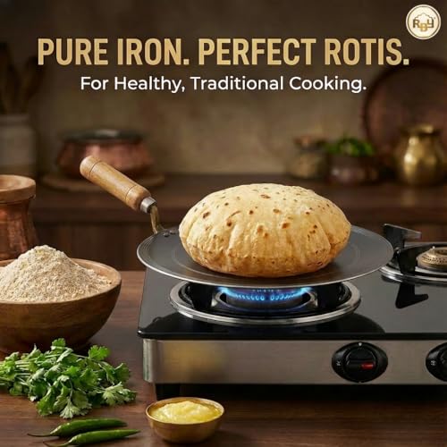 RBY Food Grade Iron Dosa Tawa 12 Inch Heavy Base Lohe Ka Tava Pre-Seasoned Flat Pan Metal Spoon Friendly for Dosa Chilla Chapati Uttapam - Image 4