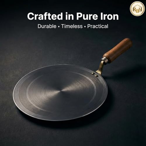RBY Food Grade Iron Dosa Tawa 12 Inch Heavy Base Lohe Ka Tava Pre-Seasoned Flat Pan Metal Spoon Friendly for Dosa Chilla Chapati Uttapam - Image 2