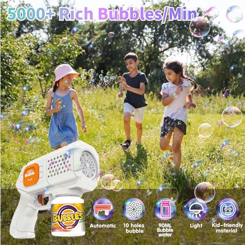 P PANACARE Panacare 2 Packs Bubble GunAutomatic bubbele Maker with 10 HolesLightingBubble Maker Toy for KidsPets10000Rich BubblesMin with Bubble SolutionBest Gifts for BirthdayPartyWedding - Image 5