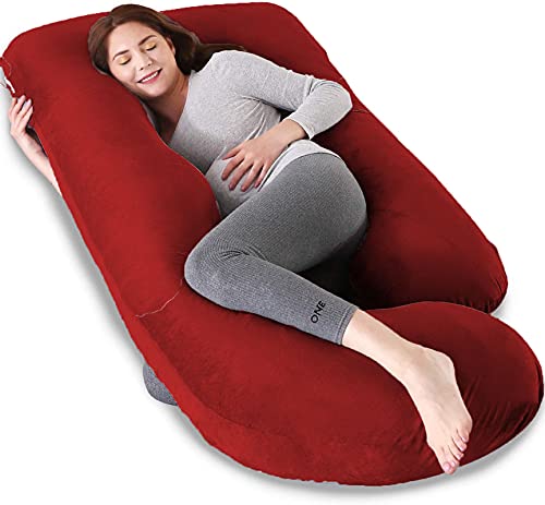 DADDY COOL Luxurious Full Body J Shape Maternity/Feeding/Nursing/Pregnancy Pillow for Pregnant Women with Made of 100% Velvet Pillow Cover (Maroon) - Image 1