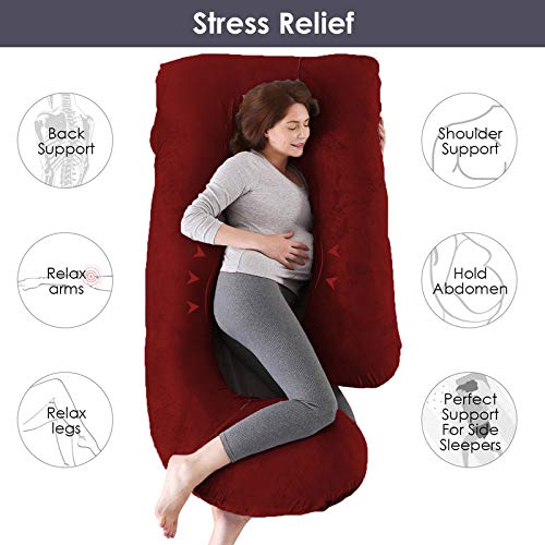 DADDY COOL Luxurious Full Body J Shape Maternity/Feeding/Nursing/Pregnancy Pillow for Pregnant Women with Made of 100% Velvet Pillow Cover (Maroon) - Image 2