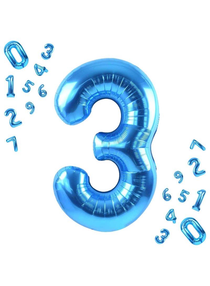 KATCHON Blue Number 3 Balloon - 40 Inch | Blue 3 Balloon Number For Birthday Decorations | 3 Year Old Balloons Birthday | Number Balloons for Anniversary Party - Image 1