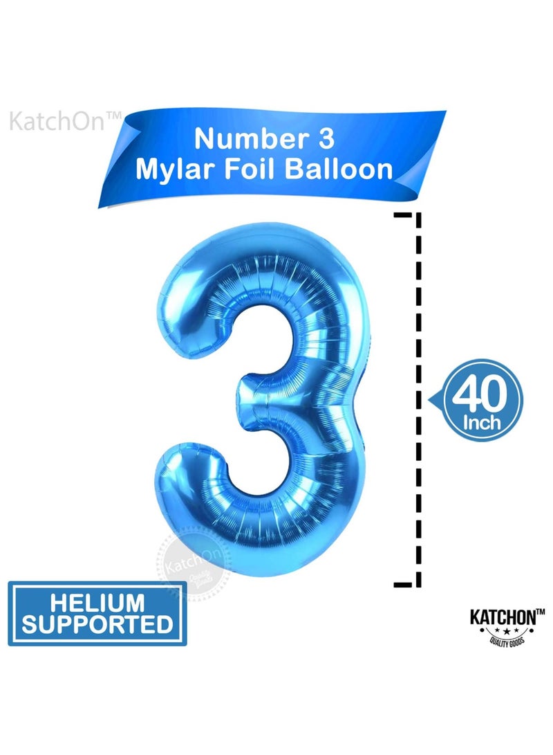KATCHON Blue Number 3 Balloon - 40 Inch | Blue 3 Balloon Number For Birthday Decorations | 3 Year Old Balloons Birthday | Number Balloons for Anniversary Party - Image 2