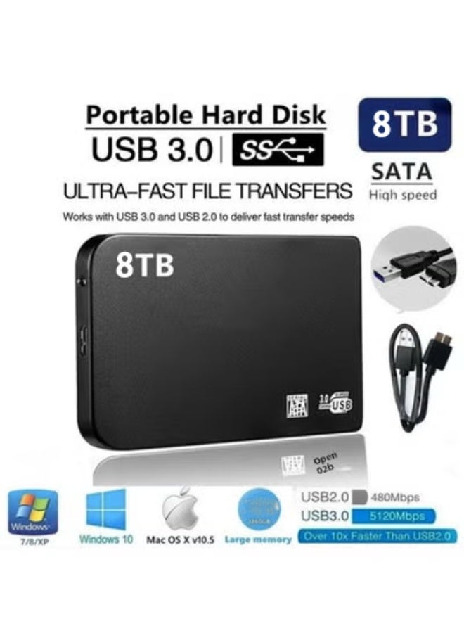 قرص صلب محمول عالي السرعة، بسعة ٨ تيرابايت (عالية السرعة)، واجهة USB 3.0، لون أسود، مع شعار مطبوع - Image 1