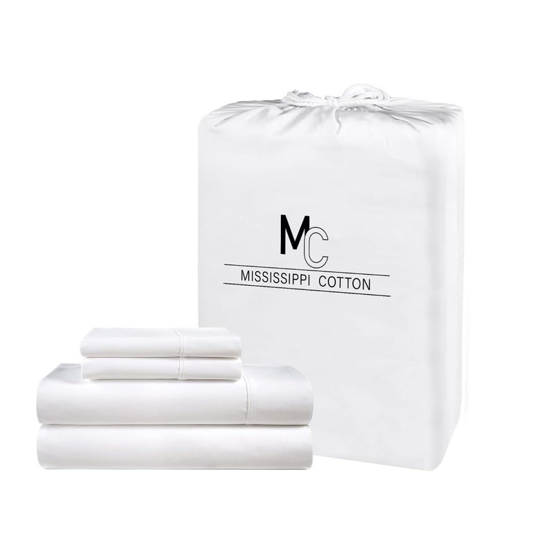 Mississippi Cotton Luxury Egyptian Cotton Sheets  1000 Thread Count UltraSoft  Breathable 18 Extra Deep Pocket Premium LongStaple Cotton Bedding 4Piece Set White  King