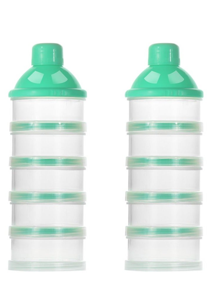 ORiTi Baby Formula Dispenser On The Go, 5 Layers Stackable Formula Dispenser Formula Containers for Travel,Baby Feeding Milk Powder Snack Storage Container, BPA Free, Green, 2 Pack - Image 1