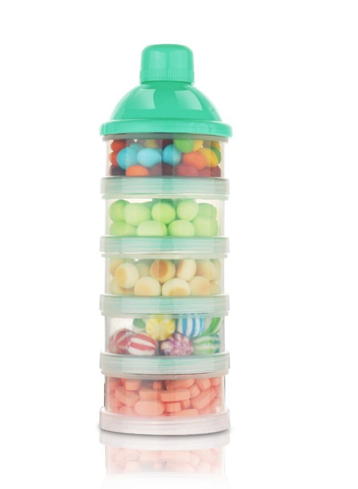 ORiTi Baby Formula Dispenser On The Go, 5 Layers Stackable Formula Dispenser Formula Containers for Travel,Baby Feeding Milk Powder Snack Storage Container, BPA Free, Green, 2 Pack - Image 4
